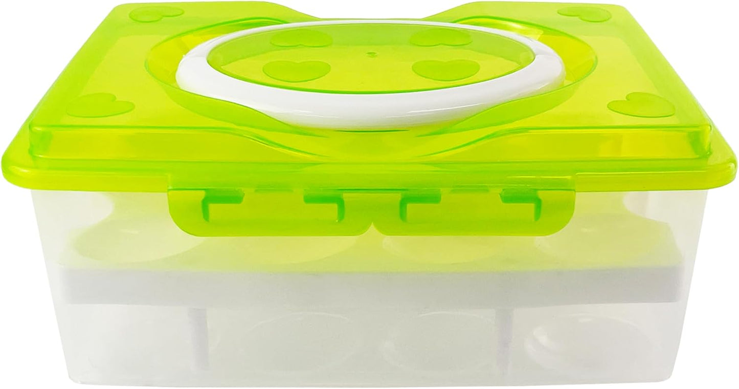 Ortable Large Capacity Double-layers Egg Storage Container Holds 24 Eggs Shatter-proof Non-slip Eggs Holder with Handle (Purple)