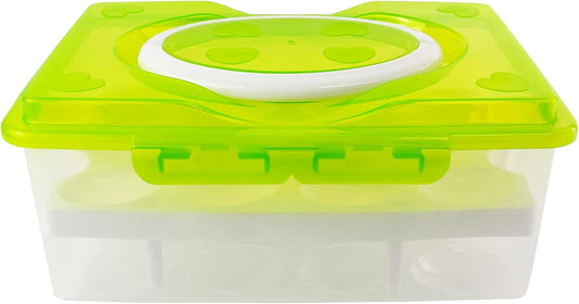 Ortable Large Capacity Double-layers Egg Storage Container Holds 24 Eggs Shatter-proof Non-slip Eggs Holder with Handle (Purple)