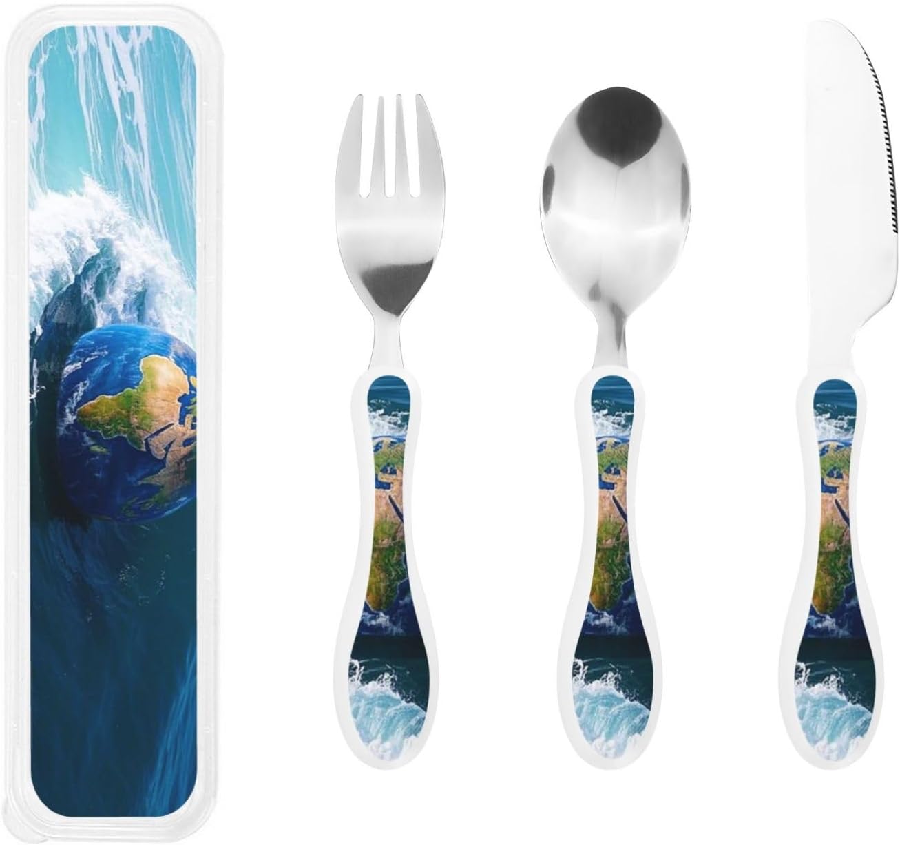 3-Piece Kids Silverware Set With Storage Case, Stainless Steel Reusable Children Safe Knife Spoon Fork Set Dreamy Jellyfish Print Children Flatware Set For Kids Lunch Box