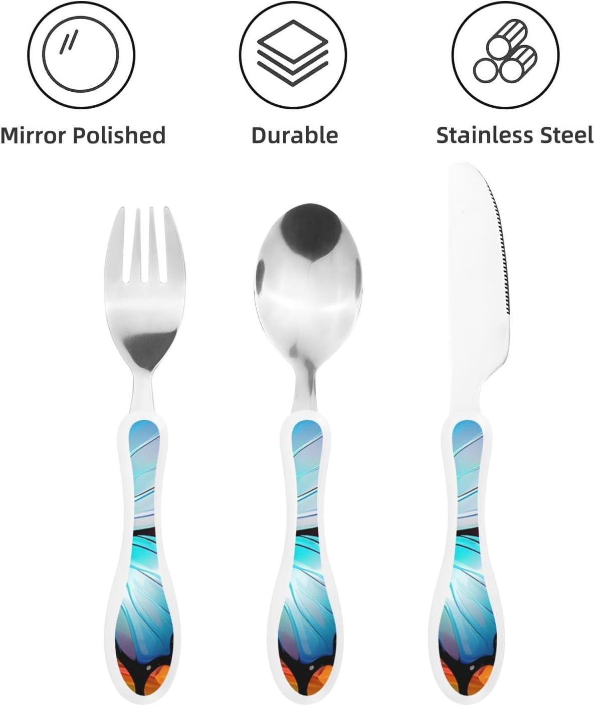 3-Piece Kids Silverware Set With Storage Case, Stainless Steel Reusable Children Safe Knife Spoon Fork Set Blue Active Girl Running Sunset Children Flatware Set For Kids Lunch Box - Colors A