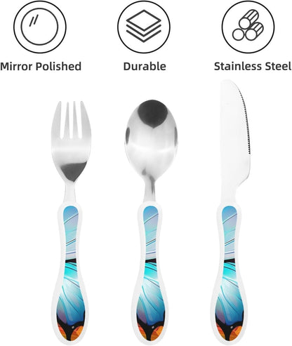3-Piece Kids Silverware Set With Storage Case, Stainless Steel Reusable Children Safe Knife Spoon Fork Set Blue Active Girl Running Sunset Children Flatware Set For Kids Lunch Box - Colors A