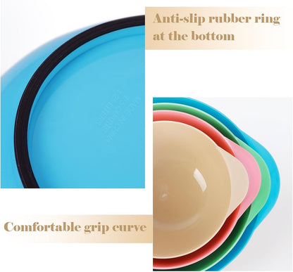 BoxedHome Nesting Plastic Mixing Bowl Set With Pour Spout, Microwave and Dishwasher Safe, BPA free Non-Slip Base, Set of 4 Size 1.7, 2.5, 3.5 and 4.5qt, Great for Prepping, Baking, Cooking (Dark Blue)