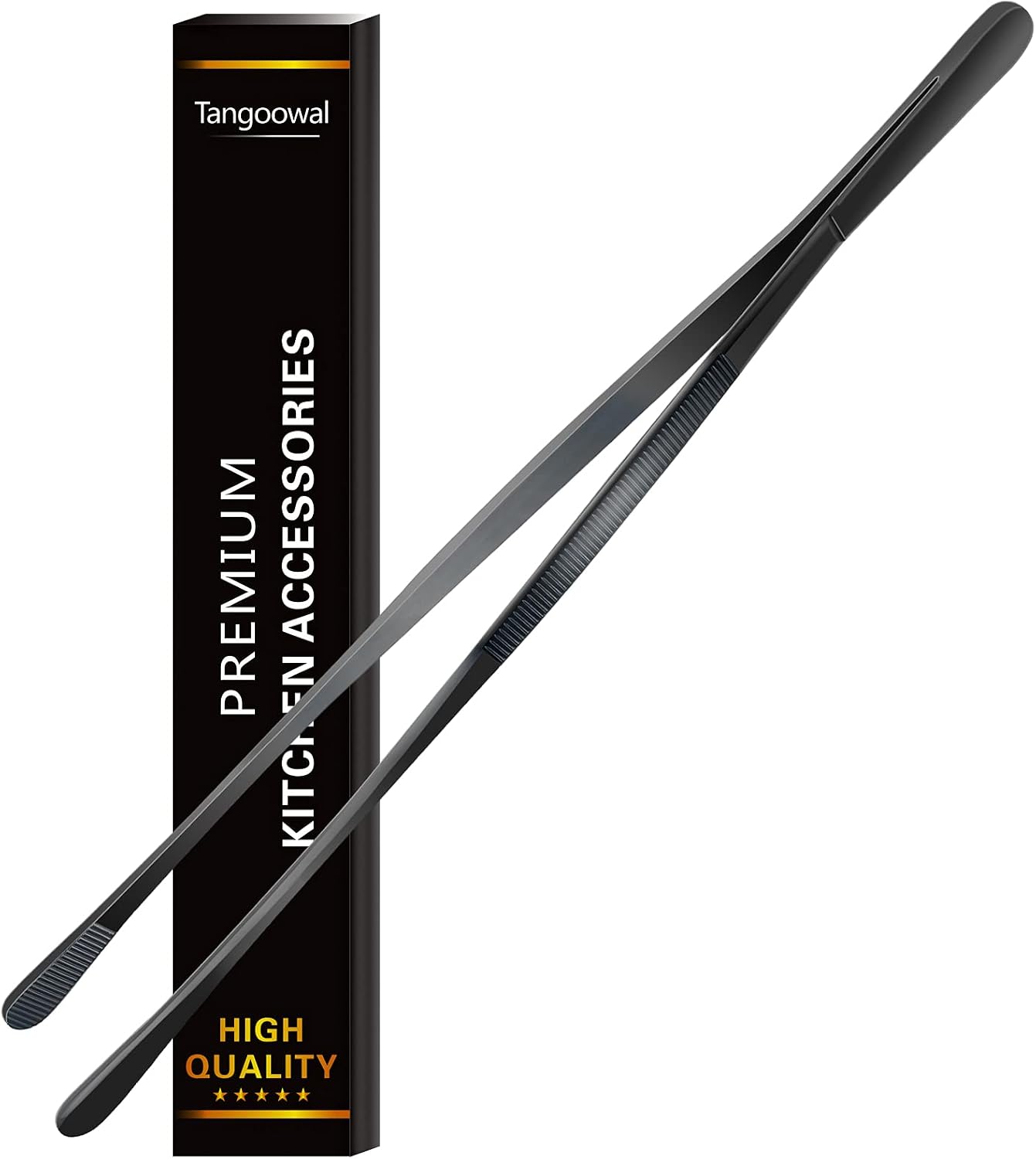 12-Inch Professional Kitchen & Cooking Tweezers Tongs - Stainless Steel Long Tweezer Tongs - BBQ,Plating,Multi-use