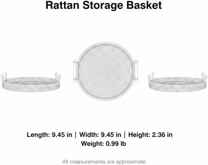 Hand Woven Rattan Basket with Wood Handle, Open Weave Storage Bin for Countertop Organization, Produce, and Snacks