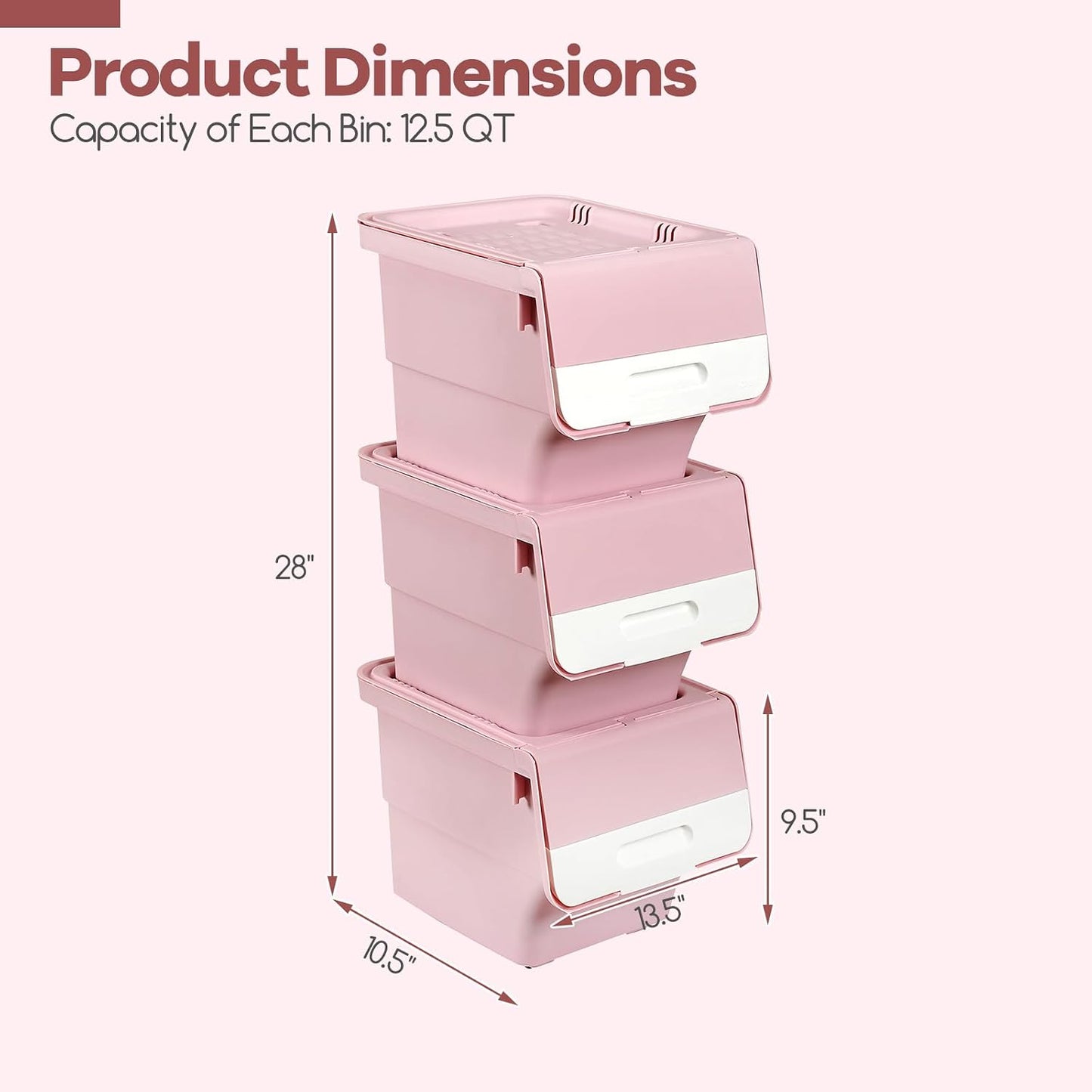 Giantex Plastic Stackable Storage Bins with Lids & Wheels, 3 Pack Open Front Stacking Bins, Organizer Bins for Pantry, Kitchen, Laundry, Closet, Playroom, Bedroom Organization (12.5 QT)