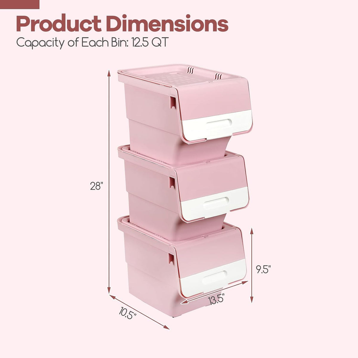 Giantex Plastic Stackable Storage Bins with Lids & Wheels, 3 Pack Open Front Stacking Bins, Organizer Bins for Pantry, Kitchen, Laundry, Closet, Playroom, Bedroom Organization (12.5 QT)