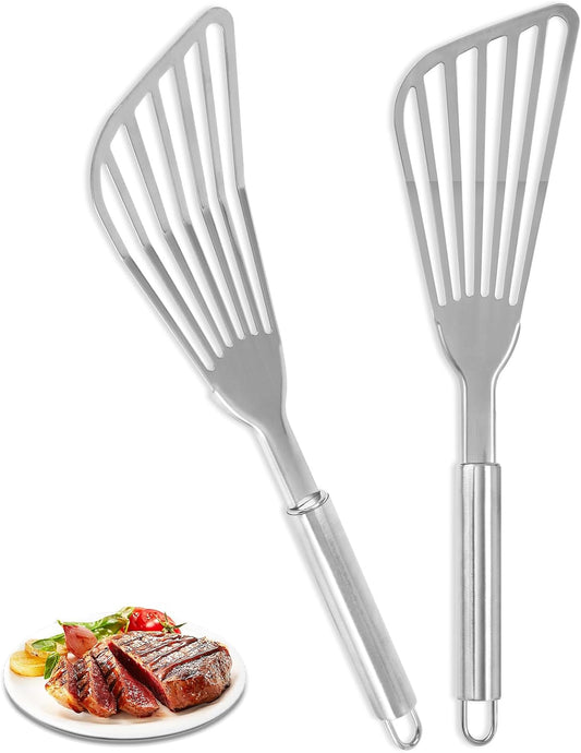 2Pack Fish Spatula Stainless Steel,Premium Fish Turner Spatula,Flexible Barbecue Turner,Metal Slotted Spatula For Flipping Fish Egg Patties Fries Pancake Steak by EGYPAMID