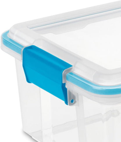 Sterilite 80 Qt Gasket Box, Stackable Storage Bin with Latching Lid and Tight Seal, Plastic Container to Organize Basement, Clear Base and Lid, 1-Pack