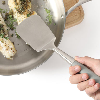 Calphalon Slotted Turner, Kitchen Flipping Spatula, Slotted Spatula, Stainless Steel Turner with Silicone Heat Resistance Handle, Nonstick-Safe Spatula for Draining and Flipping (Navy)
