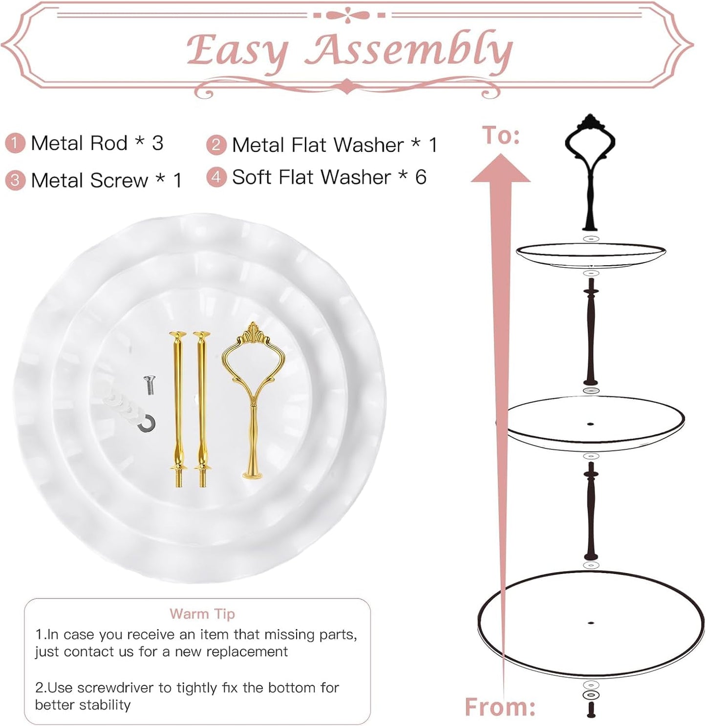 PinCute 5 Pcs Dessert Table Display Set - 2 X Cupcake Stand Holder/Cup Cake Tier Tower & 3 X Serving Tray Combo for Tea Party, Birthday, Baby Shower (Wave Square)