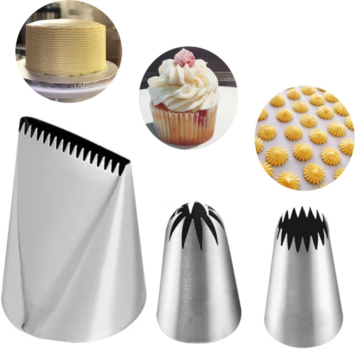 4B Piping Tip Set, Open Star Frosting Tips for Cake Decorating, 3 Pcs