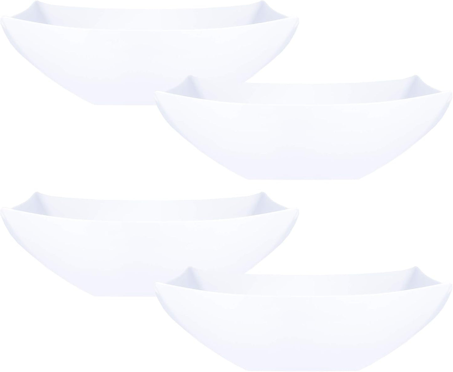PLASTICPRO Disposable Square Serving Bowls, Party Snack or Salad Bowl, Plastic Clear or White Pack of 4 (16 OUNCE, White)