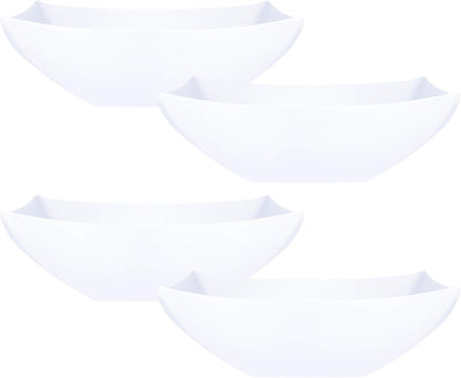 PLASTICPRO Disposable Square Serving Bowls, Party Snack or Salad Bowl, Plastic Clear or White Pack of 4 (16 OUNCE, White)