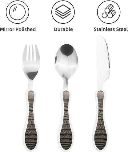 3-Piece Kids Silverware Set With Storage Case, Stainless Steel Reusable Children Safe Knife Spoon Fork Set Fashion Striped Children Flatware Set For Kids Lunch Box