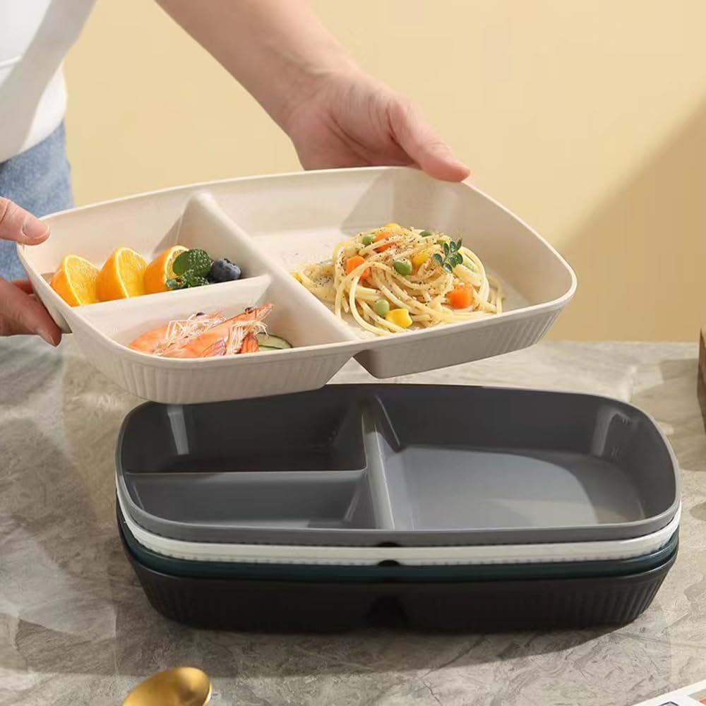Divided Plates 10.5 Inch for Adults, Portion Control Bariatric Plate, Wheat Straw Plates with 3 Compartments, Unbreakable Reusable Portion Control Plates, BPA Free(4PCS) (INS Series-4PACK)