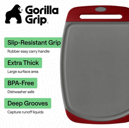 GORILLA GRIP BPA-Free Reversible Kitchen Cutting Board Set of 3, US Designed, Nonporous, Juice Grooves Catch Liquid, Slip Resistant Border, Dishwasher Safe, Durable Large Food Chopping Boards, Black