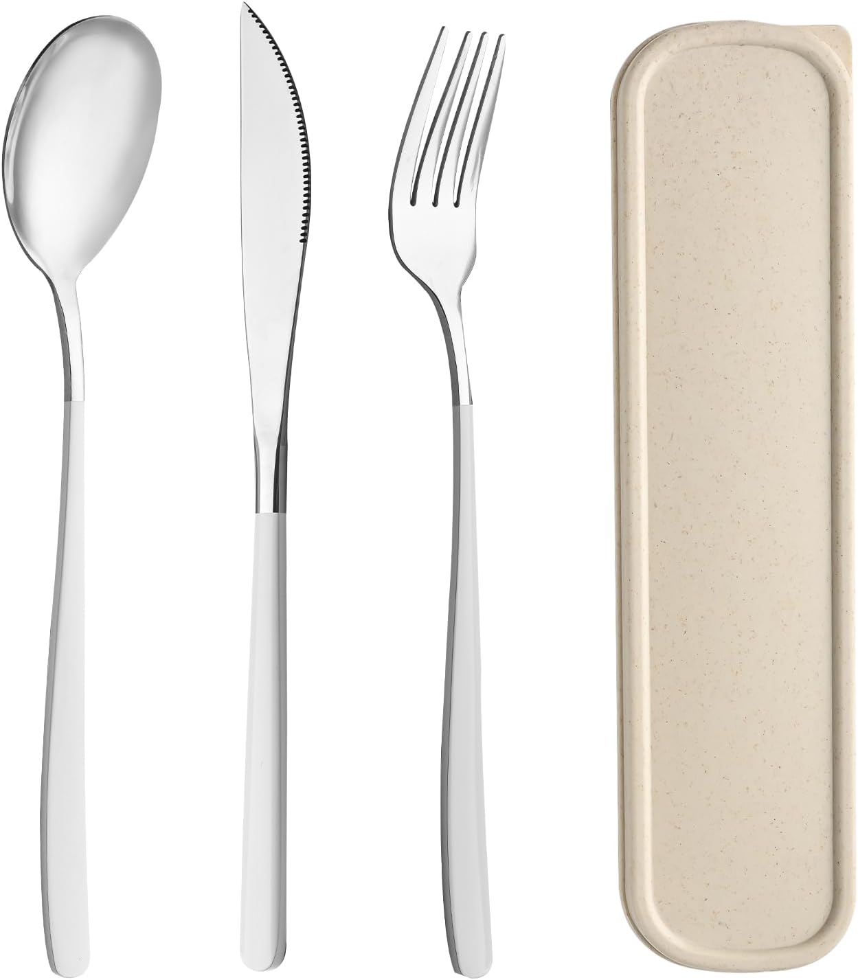 Travel Utensils with Case, 2 Sets Reusable Utensils Set with Case, Camping Utensil Set, Portable Silverware Lunch Utensils Set for Work Camping School(Beige, Pink)
