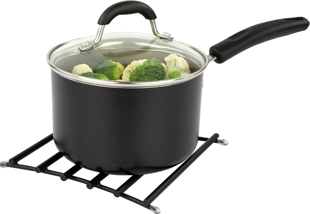 FitWell Heat-Resistant Steel Dining Protector Modern Metal Trivet for Kitchen Table, Holds Hot Pots & Cast Iron Cookware, Trivet for Serving and Organization of Hot Dishes in Kitchen (Satin Nickel)