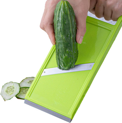 Handheld Potato Slicer & French Fry Cutter, Stainless Steel Manual Vegetable Slicer for Chips Homemade Fries Carrots Zucchini Easy Grip Green Slicer Chip Maker (4.25x10.8in)