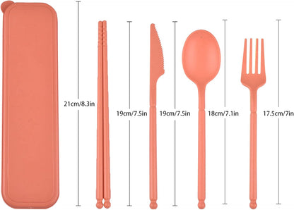 Reusable Travel Utensils Set with Case, 4 Sets Plastic Portable Knife Fork Spoons Tableware for Kids Adults Travel Picnic Camping Utensils
