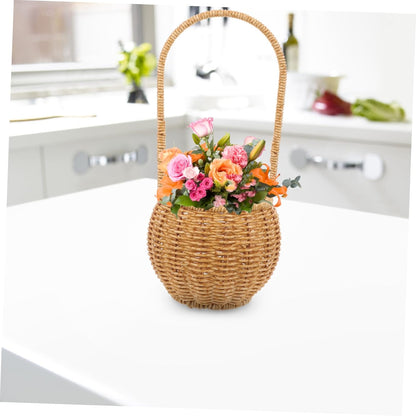 Rustic Style Plastic Rattan Storage Basket with Handle, Wear Resistant and Convenient to Carry, Unique Shape Fruit and Egg Storage Basket for Birthday or Shower