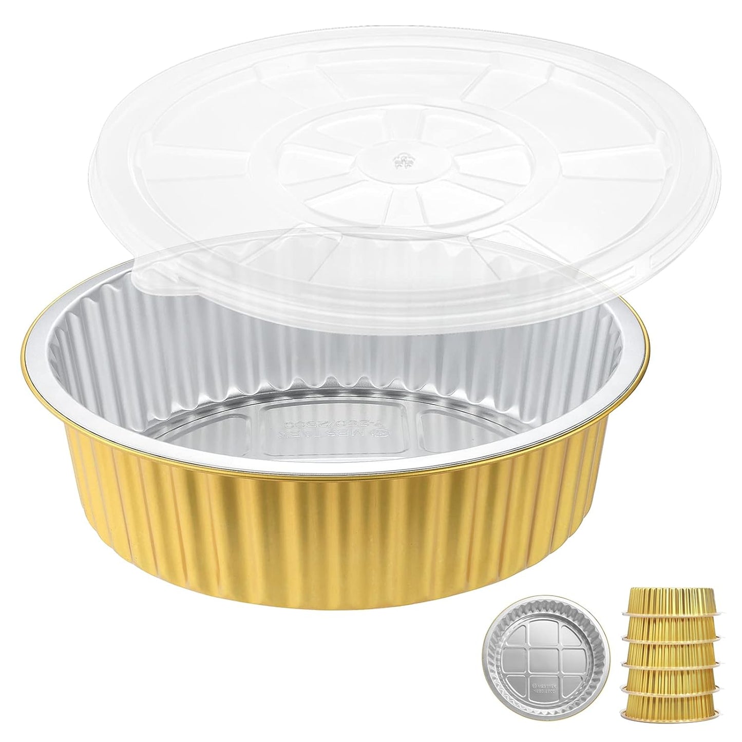7.7" Round Aluminum Foil Containers with Lids (5 Pack) – Heavy Duty Disposable Takeout Pans for Meal Prep, Pasta, Casserole, Food Storage & Catering, 48oz