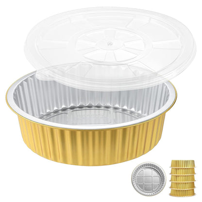 7.7" Round Aluminum Foil Containers with Lids (5 Pack) – Heavy Duty Disposable Takeout Pans for Meal Prep, Pasta, Casserole, Food Storage & Catering, 48oz
