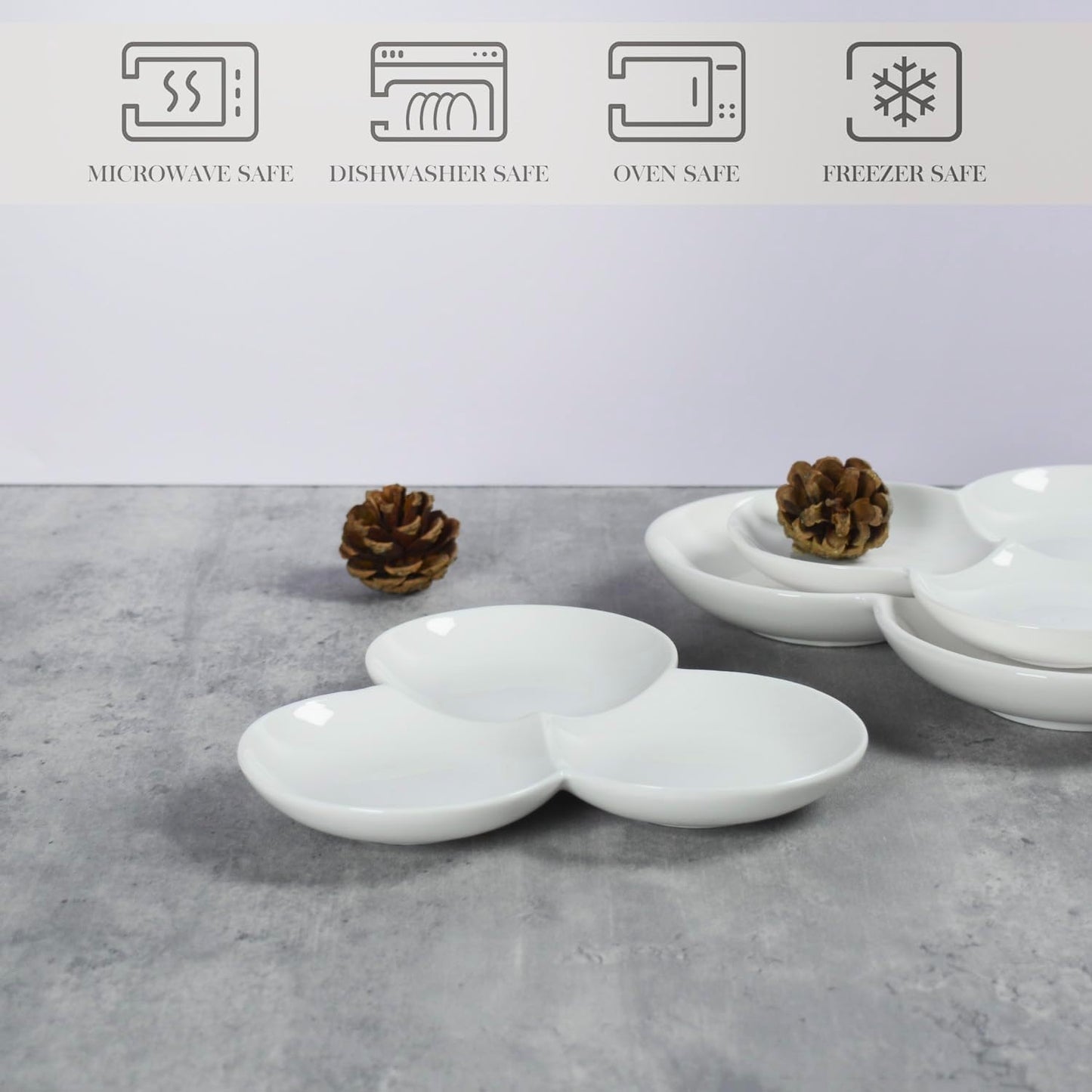 4 Pieces Chip and Dip Serving Set Ceramic Divided Serving Trays Platters Chip and Dip Bowl Compartment Cheese Ball Serving Dish Dumpling Plate for Party Appetizers Snacks Veggies, 7.1 Inch