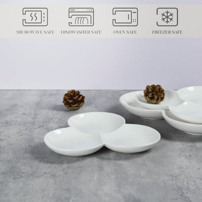 4 Pieces Chip and Dip Serving Set Ceramic Divided Serving Trays Platters Chip and Dip Bowl Compartment Cheese Ball Serving Dish Dumpling Plate for Party Appetizers Snacks Veggies, 7.1 Inch
