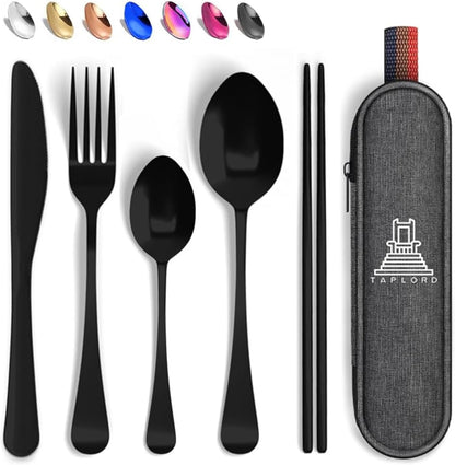 Taplord Portable Travel Silverware Set With Case, Includes 10 Pcs of Travel Utensils With Case, Stainless Steel Flatware Set For Camping, Lightweight (Multi-Color)