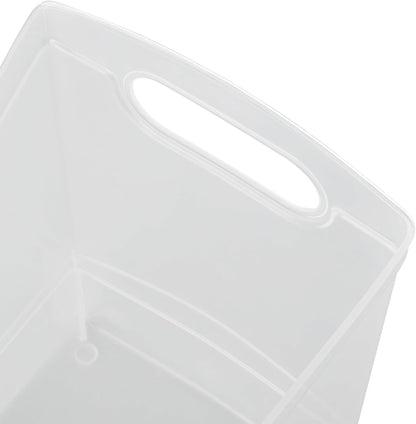 Modern Narrow Organizer Storage Bin, Clear Plastic Household Storage Container for Kitchen Pantry storage, Under Sink Bin, Bathroom/Laundry Room - Made In USA - 2 Pack (Narrow - 13” X 9” X 6”)
