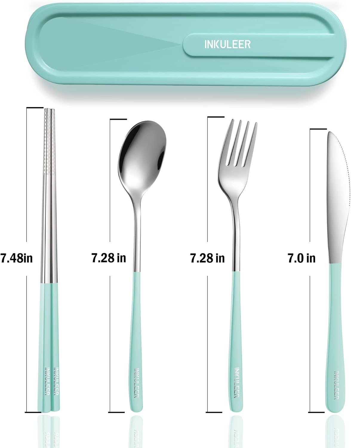 Travel cutlery set, 18/8 stainless steel cutlery, Reusable utensils set with case, Portable Silverware Lunch Box for Camping and Office (Green/knife set)