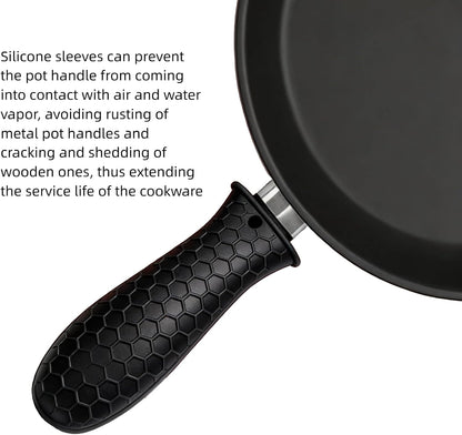 8 Pcs Silicone Pot Handle Covers Set, Heat Resistant Cast Iron Handle Sleeves - Non Slip Pan Handle Holder for Frying Pan, Pots, Kitchen Cookware (Black)