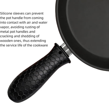 8 Pcs Silicone Pot Handle Covers Set, Heat Resistant Cast Iron Handle Sleeves - Non Slip Pan Handle Holder for Frying Pan, Pots, Kitchen Cookware (Black)