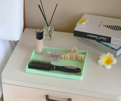 White Serving Tray (13.5 x 9.6 inch) for Serving Accessory, Elegant & Stackable Plastic Tray for Spa, Coffee, Drinks, Tea, Bar, Party, Seasoning, Perfume and Display Use.