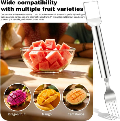 Watermelon Slicer 4pcs 2-in-1 Foldable Stainless Steel Fruit Cutter & Fork, Suitable For Watermelon, Mango,Pineapple, And Other Fruits That Need To Be Cut Into Chunks