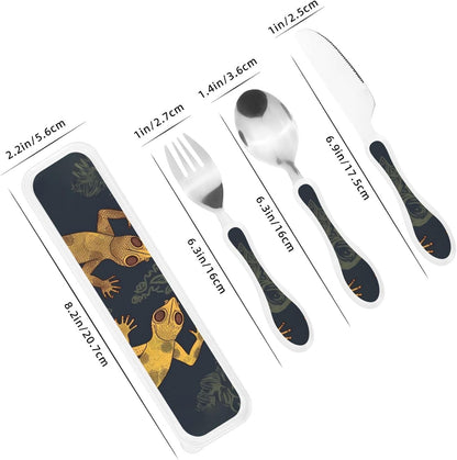 3-Piece Kids Silverware Set With Storage Case, Stainless Steel Reusable Children Safe Knife Spoon Fork Set Black White Stripes Red Rose Flowers Children Flatware Set For Kids Lunch Box