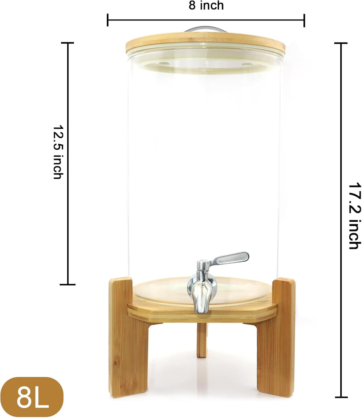 Glass Beverage Dispenser with Stand, 1.5 Gallons Glass Drink Dispenser-Beverage Dispenser with Wood Stand, Stainless Steel Spigot for Parties,Bars,Restaurants