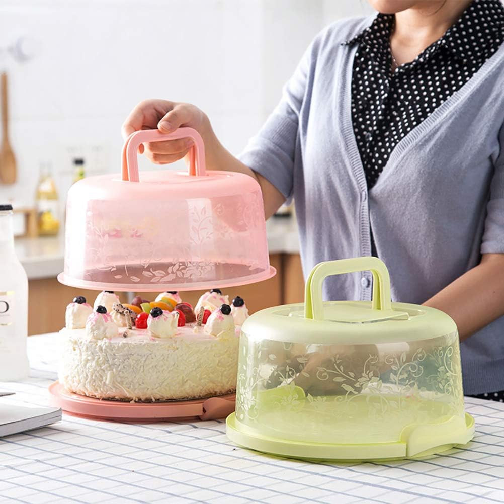 HEEPDD Pink Portable Cake Carrier with Handle and Lid, 8 Inch Cake Container Box for Transport, Storage of Pies, Cupcakes, and Baked Goods