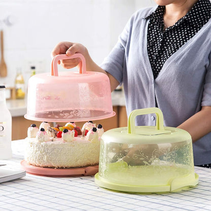 HEEPDD Pink Portable Cake Carrier with Handle and Lid, 8 Inch Cake Container Box for Transport, Storage of Pies, Cupcakes, and Baked Goods