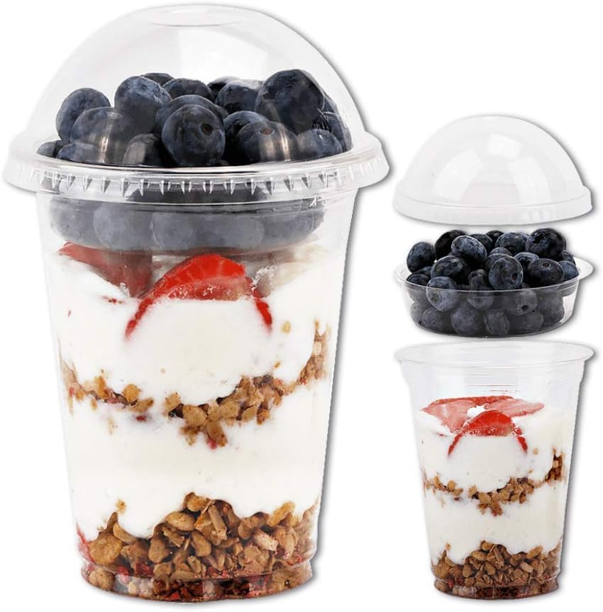 Aatriet 12 oz Clear Plastic Parfait Cups with Insert 3.25oz & Dome Lids No Hole - (20 Sets) Yogurt Fruit Parfait Cups, for Dips and Veggies, Take Away Breakfast and Snacks. No Leaking