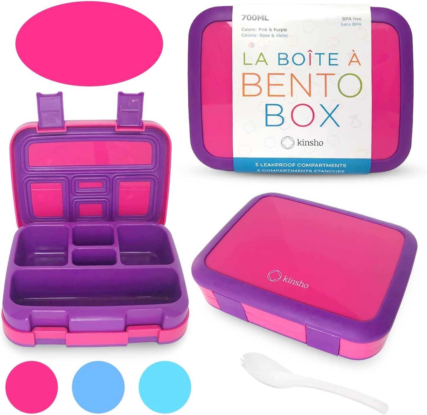 Kinsho Bento Lunch Box for Kids Toddlers, 5 Portion Control Sections, BPA Free Removable Plastic Tray, Pre-School Kid Toddler Daycare Lunches, Snack Container Ages 3 to 7 (Blue Space Rockets)