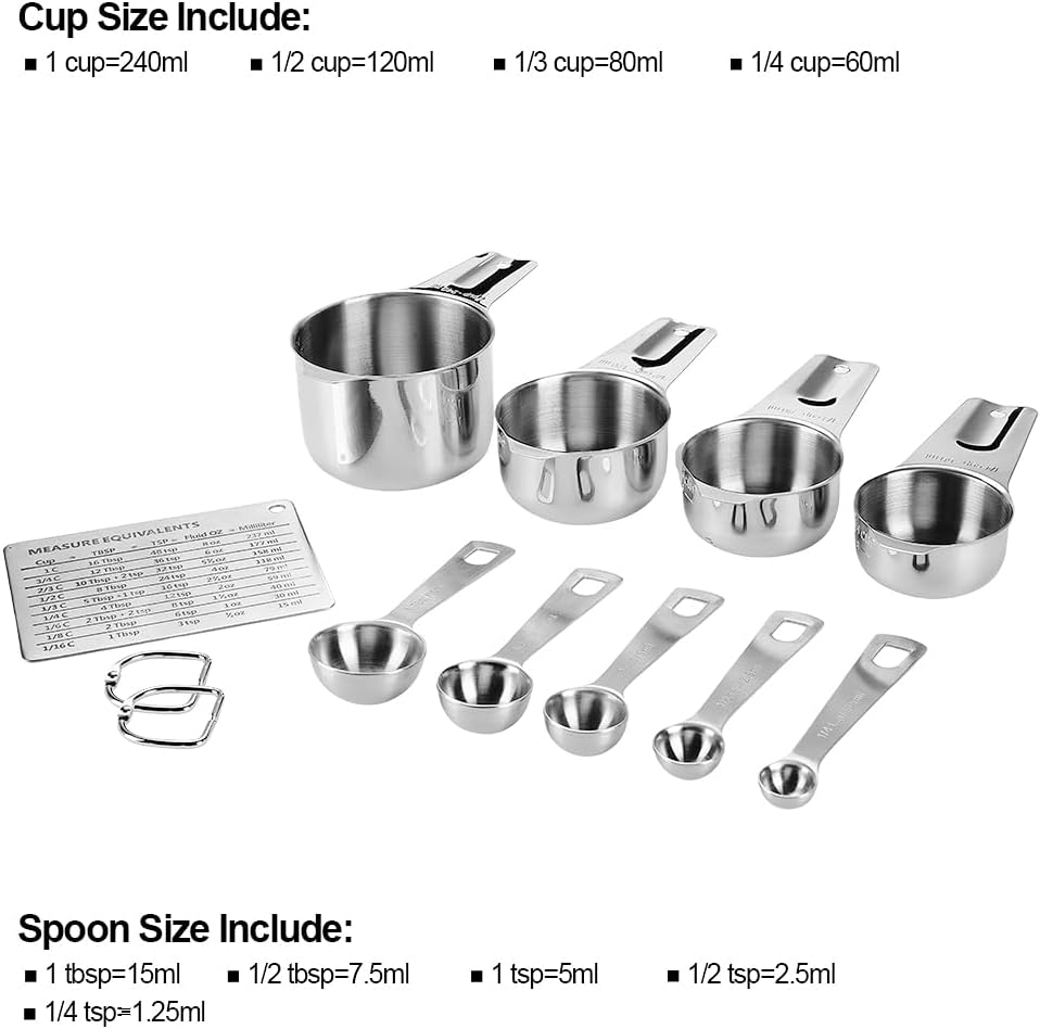 Measuring Cups and Spoons Set Heavy Duty 304 Metal Stainless Steel Measuring Cup Spoon Kitchen Gadgets for Cooking Baking (Set of 17)