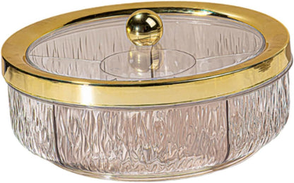 Yajuyi Divided Serving Tray Snack Dishes Dessert Plate Rotating Serving Platter Dish Clear Visibility Lid Suitable for Entertaining Living Room, Rose Golden Bow