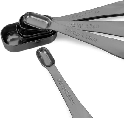 13-piece Measuring Cups and Spoons Set, 18/8 Stainless Steel Heavy Duty Ergonomic Handle with Ring Connector, Silver