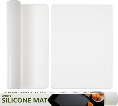Silicone Mat for Kitchen Counter, Silicone Mat Trimable to Size (Black, 15.7×11.8inch-2pcs), BPA-Free Silicone Placemat, Heat-Resistant NonSlip Table Mat for Air Fryer, Countertop Protector Mat