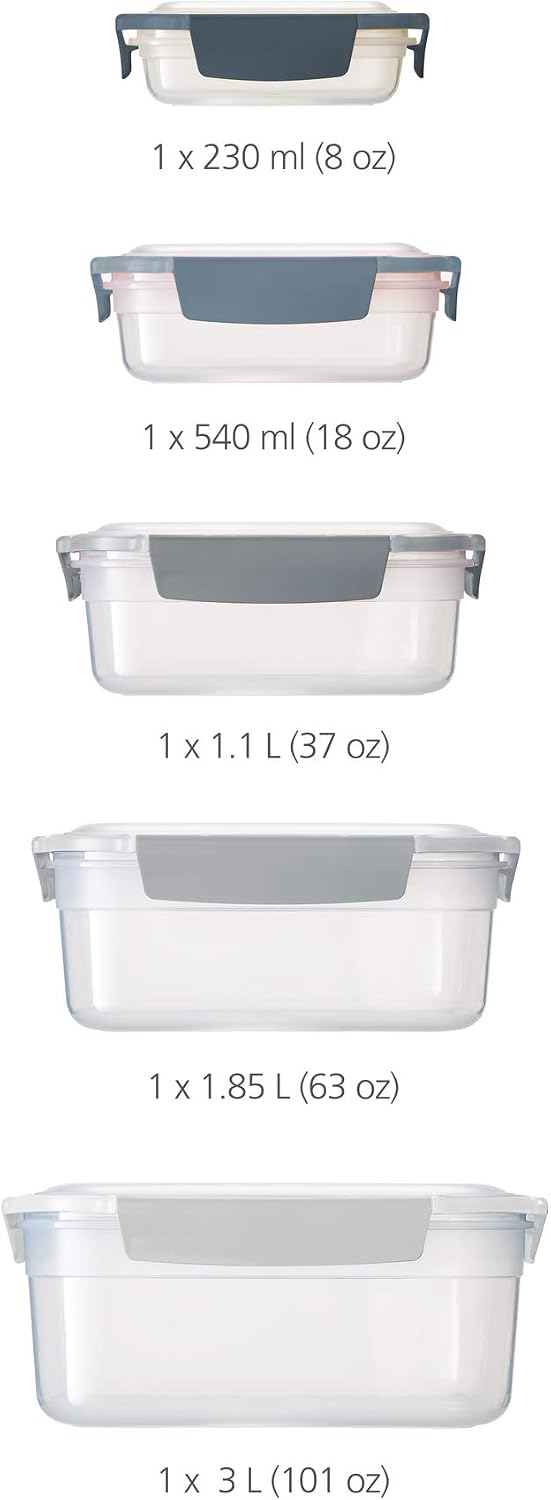 Joseph Joseph Nest Lock Plastic BPA Free Food Storage Container Set with Lockable Airtight Leakproof Lids, 10-Piece, Multi-Color