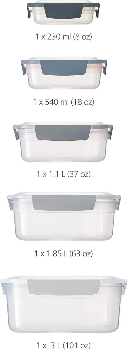 Joseph Joseph Nest Lock Plastic BPA Free Food Storage Container Set with Lockable Airtight Leakproof Lids, 10-Piece, Multi-Color
