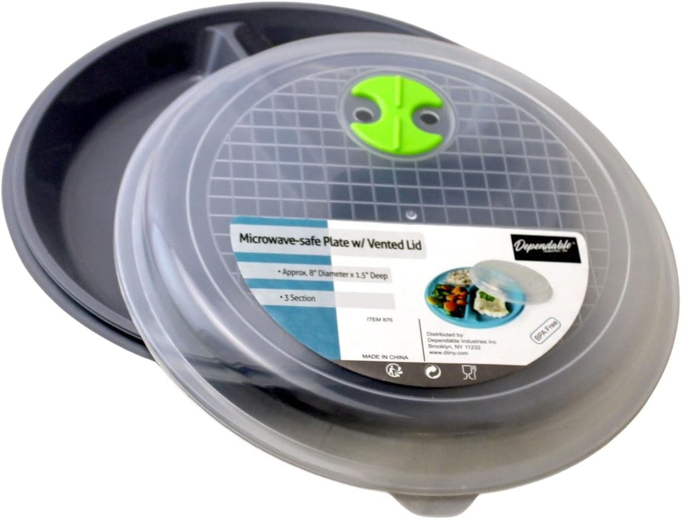 4-Pack Divided Microwave Plates with Vented Lids – BPA-Free, Stackable Meal Prep Plates – 3 Section Food Storage – Microwave, Freezer & Dishwasher Safe – 8.75” x 8.75”