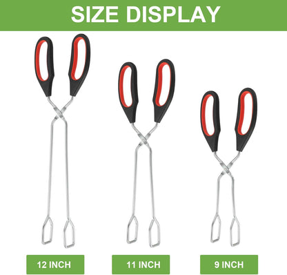 Boao 3 Pack Stainless Steel Scissor Cooking Tongs Kitchen Wire Metal Tongs for Cooking 9-inch 11-inch and 12-inch Heat Resistant Small Scissor tong for BBQ Grilling Tool with Silicone Handle